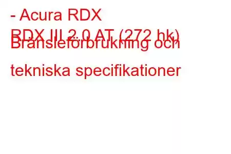 - Acura RDX
RDX III 2.0 AT (272 hk) Bränsleförbrukning och tekniska specifikationer