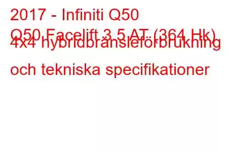 2017 - Infiniti Q50
Q50 Facelift 3.5 AT (364 Hk) 4x4 hybridbränsleförbrukning och tekniska specifikationer