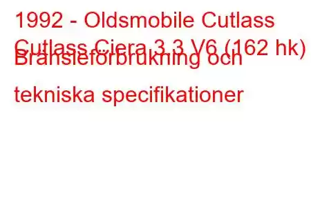 1992 - Oldsmobile Cutlass
Cutlass Ciera 3.3 V6 (162 hk) Bränsleförbrukning och tekniska specifikationer