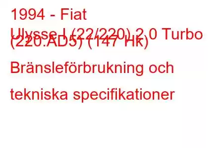 1994 - Fiat
Ulysse I (22/220) 2.0 Turbo (220.AD5) (147 Hk) Bränsleförbrukning och tekniska specifikationer