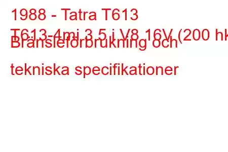 1988 - Tatra T613
T613-4mi 3,5 i V8 16V (200 hk) Bränsleförbrukning och tekniska specifikationer