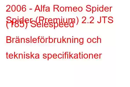 2006 - Alfa Romeo Spider
Spider (Premium) 2.2 JTS (185) Selespeed Bränsleförbrukning och tekniska specifikationer