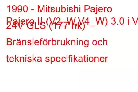 1990 - Mitsubishi Pajero
Pajero II (V2_W,V4_W) 3.0 i V6 24V GLS (177 hk) Bränsleförbrukning och tekniska specifikationer