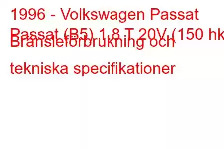 1996 - Volkswagen Passat
Passat (B5) 1.8 T 20V (150 hk) Bränsleförbrukning och tekniska specifikationer