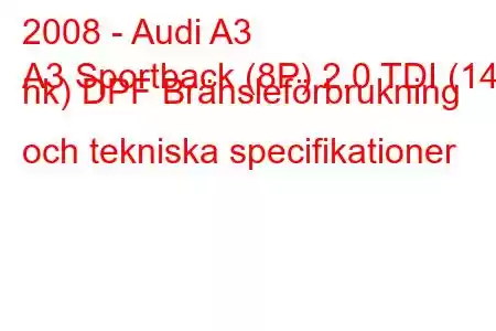 2008 - Audi A3
A3 Sportback (8P) 2.0 TDI (140 hk) DPF Bränsleförbrukning och tekniska specifikationer