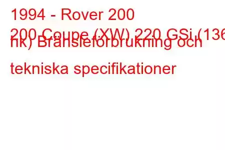 1994 - Rover 200
200 Coupe (XW) 220 GSi (136 hk) Bränsleförbrukning och tekniska specifikationer