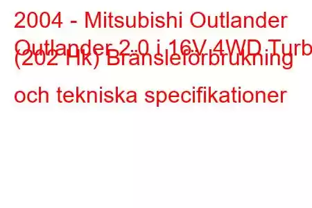 2004 - Mitsubishi Outlander
Outlander 2.0 i 16V 4WD Turbo (202 Hk) Bränsleförbrukning och tekniska specifikationer