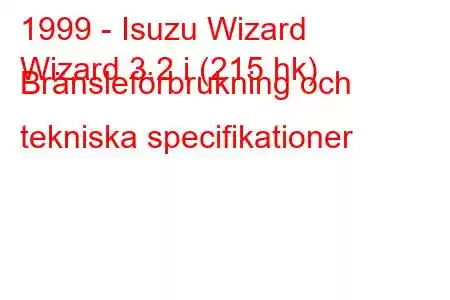 1999 - Isuzu Wizard
Wizard 3.2 i (215 hk) Bränsleförbrukning och tekniska specifikationer