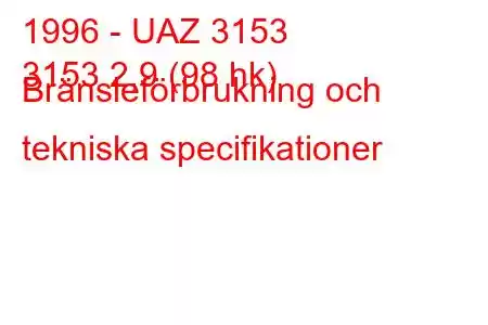 1996 - UAZ 3153
3153 2,9 (98 hk) Bränsleförbrukning och tekniska specifikationer