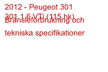 2012 - Peugeot 301
301 1.6 VTi (115 hk) Bränsleförbrukning och tekniska specifikationer