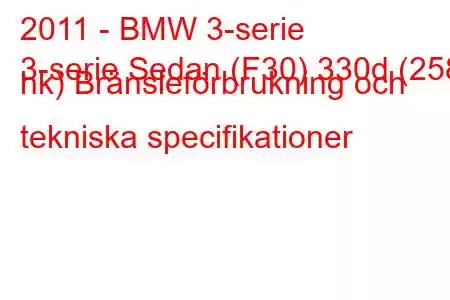 2011 - BMW 3-serie
3-serie Sedan (F30) 330d (258 hk) Bränsleförbrukning och tekniska specifikationer