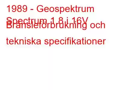 1989 - Geospektrum
Spectrum 1.8 i 16V Bränsleförbrukning och tekniska specifikationer