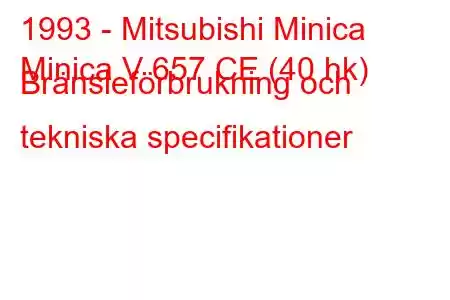 1993 - Mitsubishi Minica
Minica V 657 CE (40 hk) Bränsleförbrukning och tekniska specifikationer