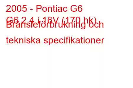 2005 - Pontiac G6
G6 2.4 i 16V (170 hk) Bränsleförbrukning och tekniska specifikationer