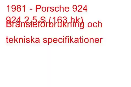 1981 - Porsche 924
924 2,5 S (163 hk) Bränsleförbrukning och tekniska specifikationer