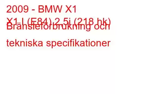 2009 - BMW X1
X1 I (E84) 2,5i (218 hk) Bränsleförbrukning och tekniska specifikationer