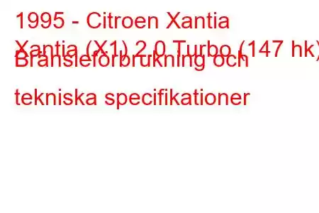 1995 - Citroen Xantia
Xantia (X1) 2.0 Turbo (147 hk) Bränsleförbrukning och tekniska specifikationer