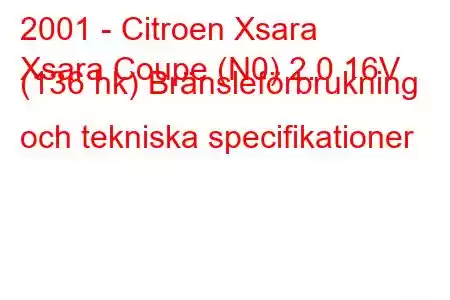 2001 - Citroen Xsara
Xsara Coupe (N0) 2.0 16V (136 hk) Bränsleförbrukning och tekniska specifikationer