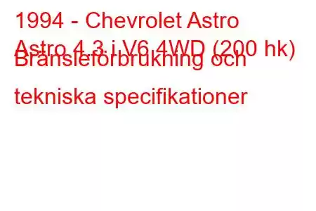 1994 - Chevrolet Astro
Astro 4.3 i V6 4WD (200 hk) Bränsleförbrukning och tekniska specifikationer