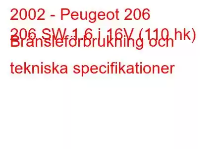 2002 - Peugeot 206
206 SW 1.6 i 16V (110 hk) Bränsleförbrukning och tekniska specifikationer