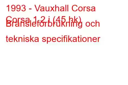 1993 - Vauxhall Corsa
Corsa 1.2 i (45 hk) Bränsleförbrukning och tekniska specifikationer