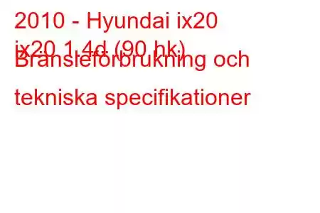 2010 - Hyundai ix20
ix20 1.4d (90 hk) Bränsleförbrukning och tekniska specifikationer