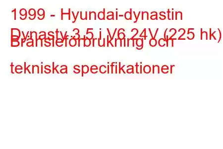 1999 - Hyundai-dynastin
Dynasty 3.5 i V6 24V (225 hk) Bränsleförbrukning och tekniska specifikationer