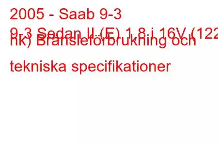 2005 - Saab 9-3
9-3 Sedan II (E) 1,8 i 16V (122 hk) Bränsleförbrukning och tekniska specifikationer