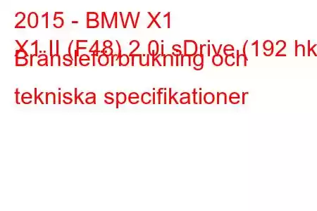 2015 - BMW X1
X1 II (F48) 2.0i sDrive (192 hk) Bränsleförbrukning och tekniska specifikationer