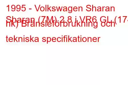 1995 - Volkswagen Sharan
Sharan (7M) 2.8 i VR6 GL (174 hk) Bränsleförbrukning och tekniska specifikationer