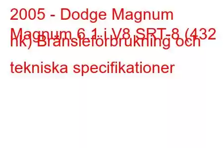 2005 - Dodge Magnum
Magnum 6.1 i V8 SRT-8 (432 hk) Bränsleförbrukning och tekniska specifikationer