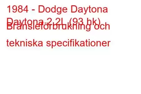 1984 - Dodge Daytona
Daytona 2,2L (93 hk) Bränsleförbrukning och tekniska specifikationer