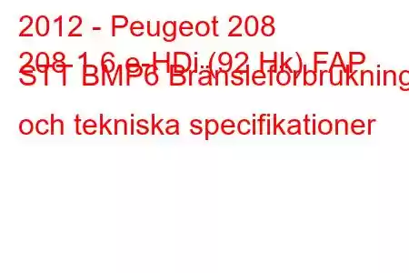 2012 - Peugeot 208
208 1.6 e-HDi (92 Hk) FAP STT BMP6 Bränsleförbrukning och tekniska specifikationer