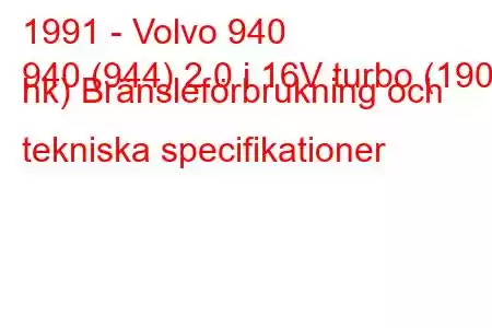 1991 - Volvo 940
940 (944) 2.0 i 16V turbo (190 hk) Bränsleförbrukning och tekniska specifikationer