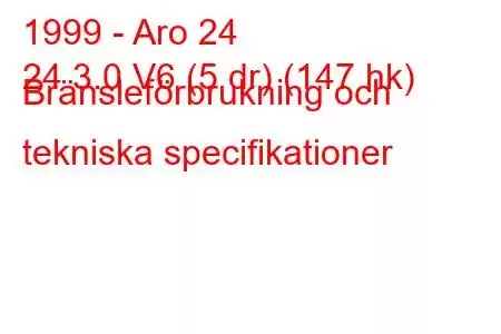 1999 - Aro 24
24 3.0 V6 (5 dr) (147 hk) Bränsleförbrukning och tekniska specifikationer