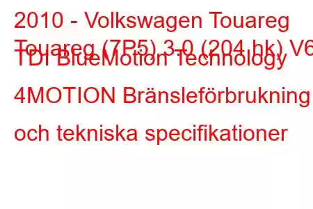 2010 - Volkswagen Touareg
Touareg (7P5) 3.0 (204 hk) V6 TDI BlueMotion Technology 4MOTION Bränsleförbrukning och tekniska specifikationer