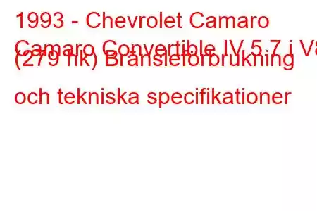 1993 - Chevrolet Camaro
Camaro Convertible IV 5.7 i V8 (279 hk) Bränsleförbrukning och tekniska specifikationer