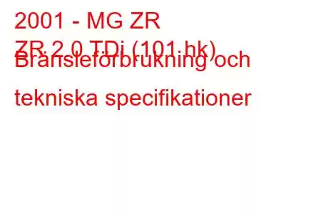 2001 - MG ZR
ZR 2.0 TDi (101 hk) Bränsleförbrukning och tekniska specifikationer