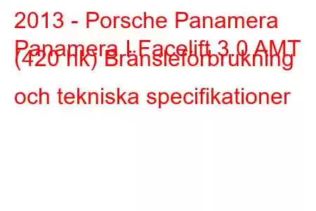 2013 - Porsche Panamera
Panamera I Facelift 3.0 AMT (420 hk) Bränsleförbrukning och tekniska specifikationer