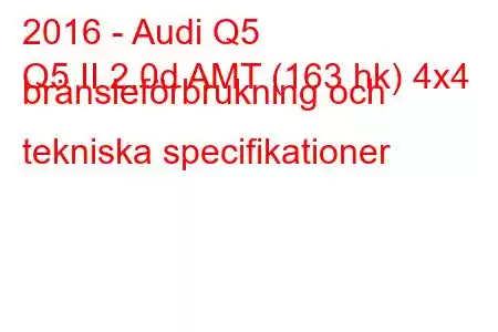 2016 - Audi Q5
Q5 II 2.0d AMT (163 hk) 4x4 bränsleförbrukning och tekniska specifikationer