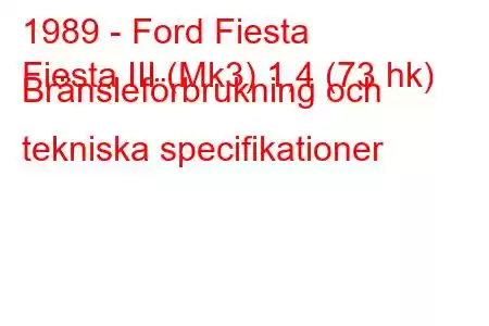 1989 - Ford Fiesta
Fiesta III (Mk3) 1,4 (73 hk) Bränsleförbrukning och tekniska specifikationer