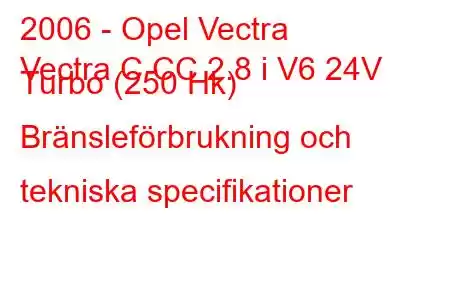 2006 - Opel Vectra
Vectra C CC 2.8 i V6 24V Turbo (250 Hk) Bränsleförbrukning och tekniska specifikationer