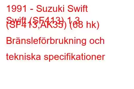 1991 - Suzuki Swift
Swift (SF413) 1.3 (SF413,AK35) (68 hk) Bränsleförbrukning och tekniska specifikationer