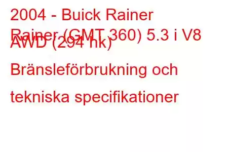 2004 - Buick Rainer
Rainer (GMT 360) 5.3 i V8 AWD (294 hk) Bränsleförbrukning och tekniska specifikationer