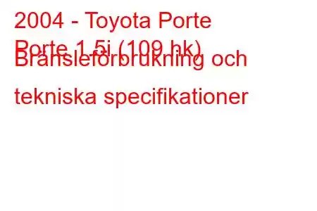 2004 - Toyota Porte
Porte 1.5i (109 hk) Bränsleförbrukning och tekniska specifikationer