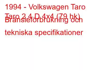 1994 - Volkswagen Taro
Taro 2.4 D 4x4 (79 hk) Bränsleförbrukning och tekniska specifikationer