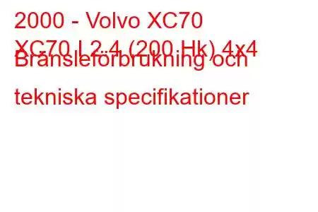 2000 - Volvo XC70
XC70 I 2.4 (200 Hk) 4x4 Bränsleförbrukning och tekniska specifikationer