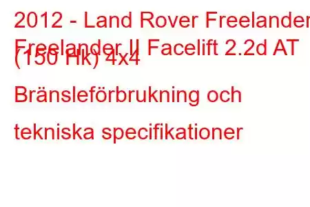 2012 - Land Rover Freelander
Freelander II Facelift 2.2d AT (150 Hk) 4x4 Bränsleförbrukning och tekniska specifikationer