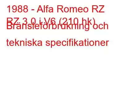 1988 - Alfa Romeo RZ
RZ 3.0 i V6 (210 hk) Bränsleförbrukning och tekniska specifikationer