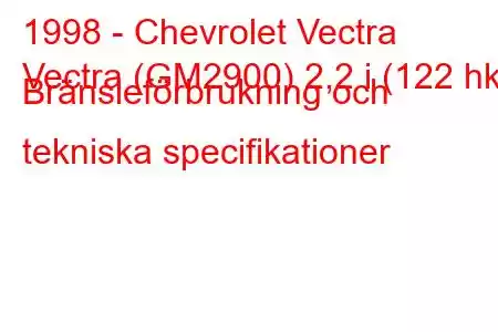 1998 - Chevrolet Vectra
Vectra (GM2900) 2,2 i (122 hk) Bränsleförbrukning och tekniska specifikationer